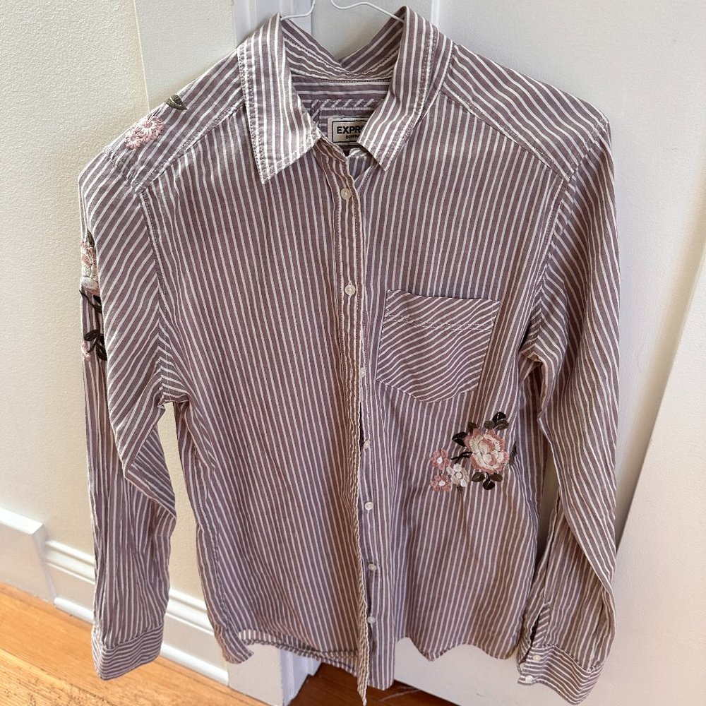 Embroided Express "Boyfriend" Button-down Shirt